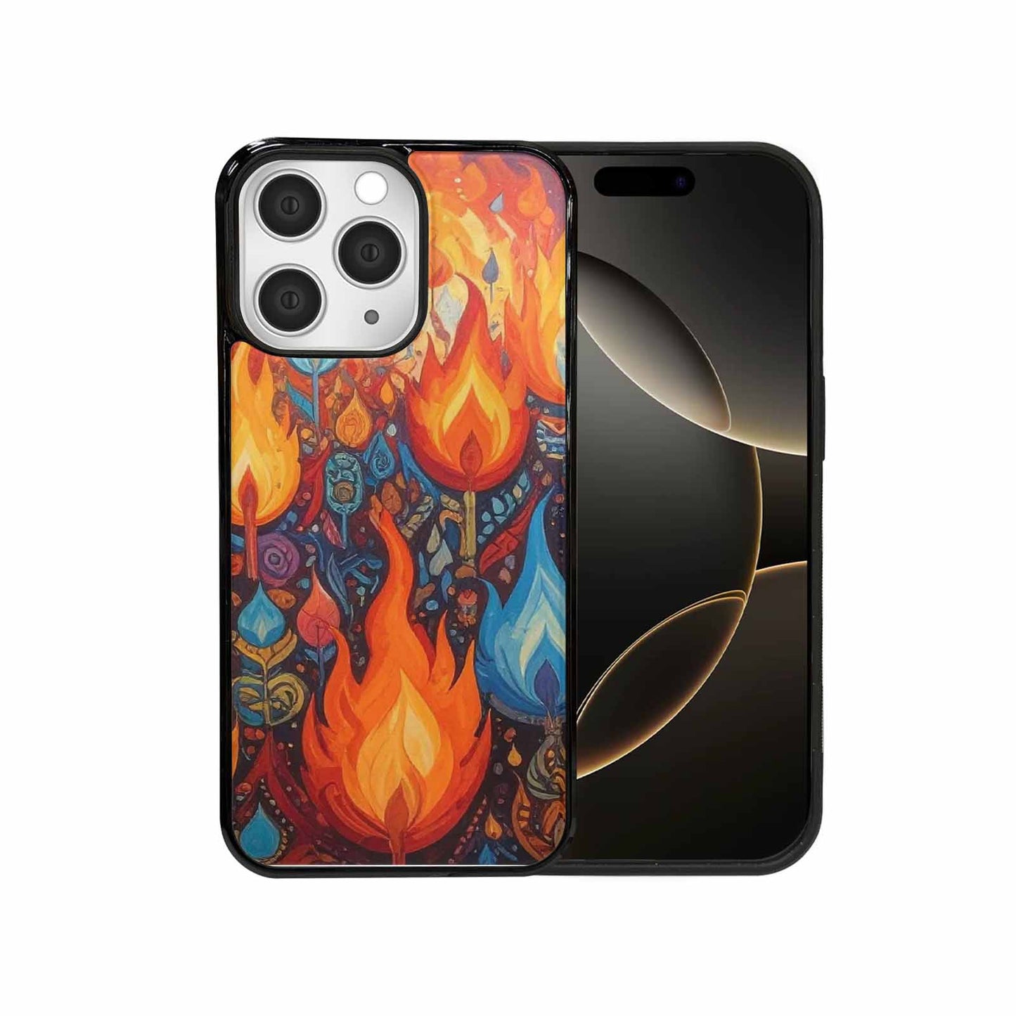 iPhone 15 Pro Max Case — Flame Burst Full Color Vibrant Flame, Custom Printed Phone Case