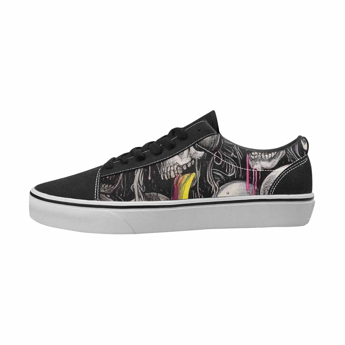 MEN'S Skulls Black & Pink Ink Canvas Bold Print Dreamcore Custom Sneakers