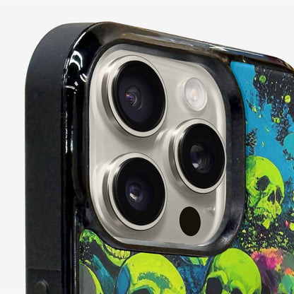 iPhone 16 Pro Case — Skeletons Neon Green Glow Skeletons Pattern, Unique Phone Case Design