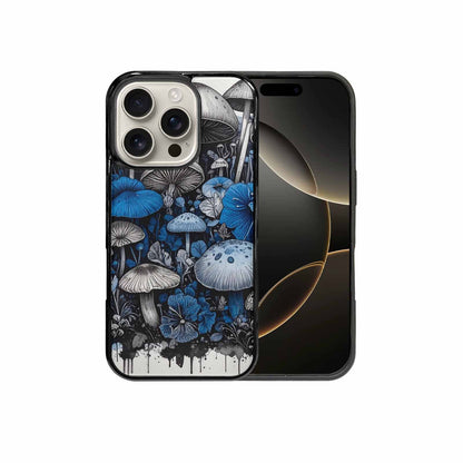 iPhone 16 Pro Case — Mushrooms General Black Blue Ink Mushrooms, Personalized Phone Case