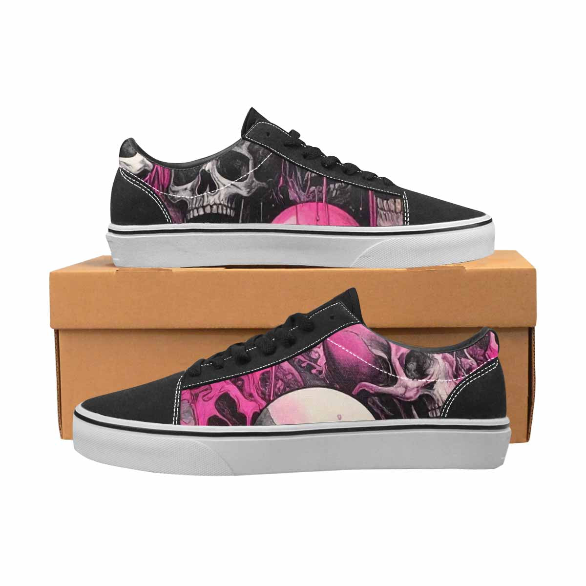 WOMEN'S Rainbow From Skull S Lace-Up Canvas Grunge Custom Shoes