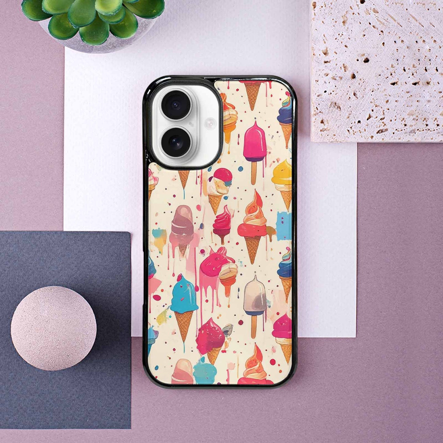 iPhone 16 Case — Ice Cream Motif Ice Cream Motifs, Custom Designed Case Cover