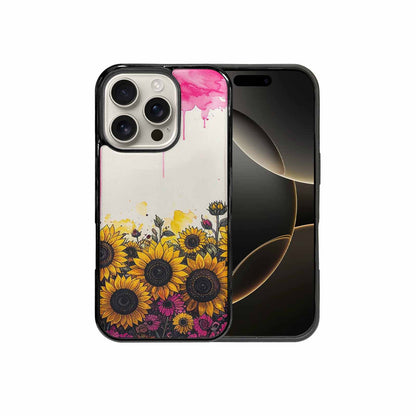 iPhone 16 Pro Case — Sunflower Burst Black Pink Ink Sunflowers, Original Design Phone Case
