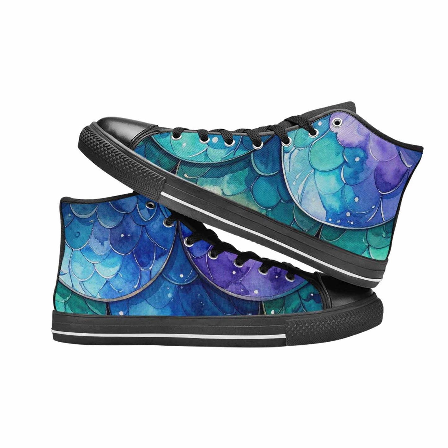 MEN'S Mermaid Scale High Top Canvas Cottagecore Custom Sneakers