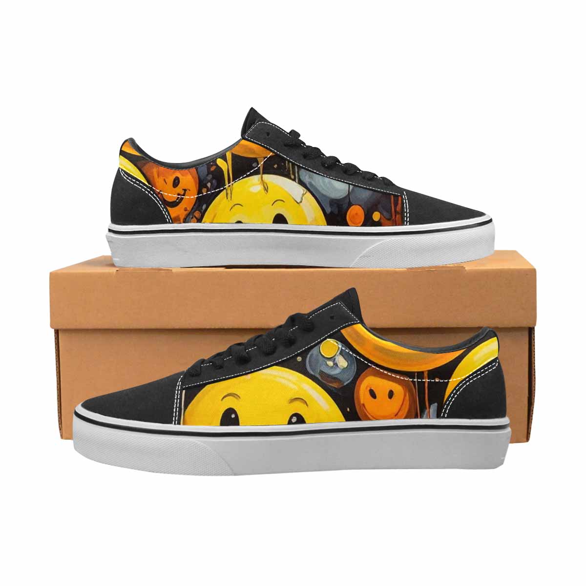 WOMEN'S Melting Moon Smiley — Lace-Up Canvas Aesthetic Shoes