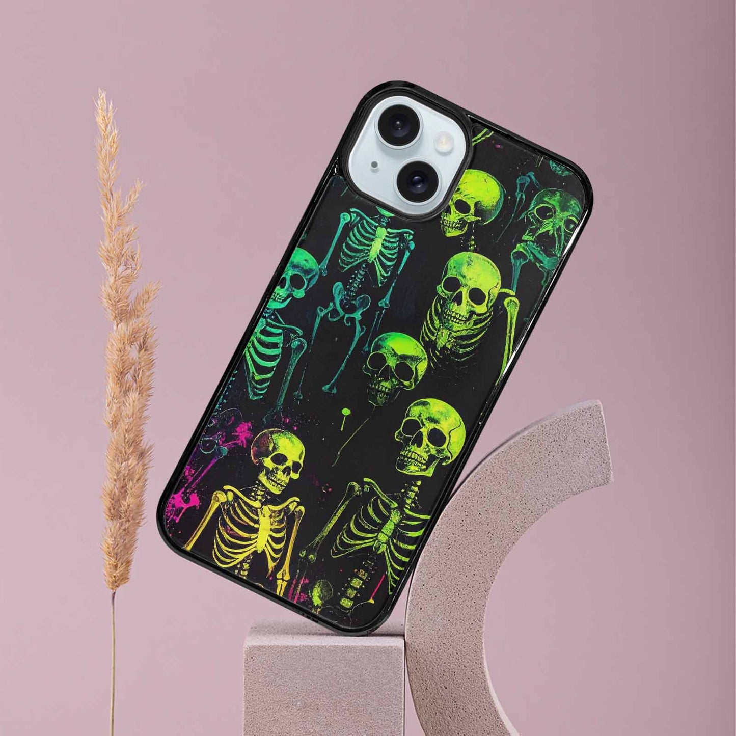 iPhone 15 Plus Case — Skeletons Neon Green Glowskele, Custom Made Phone Cover