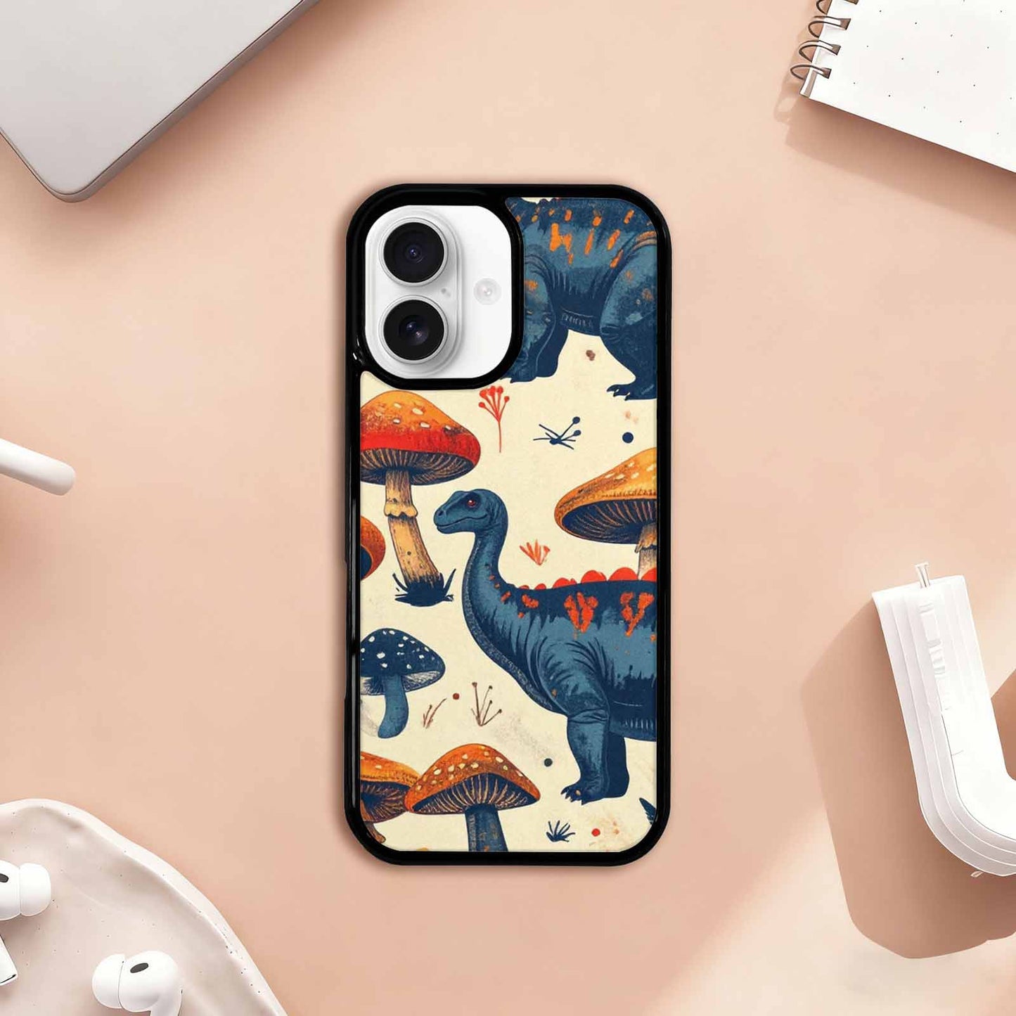 iPhone 17 Case — Vintage Dinosaurs Mushroom Retro Vintage, Custom Print Case Cover