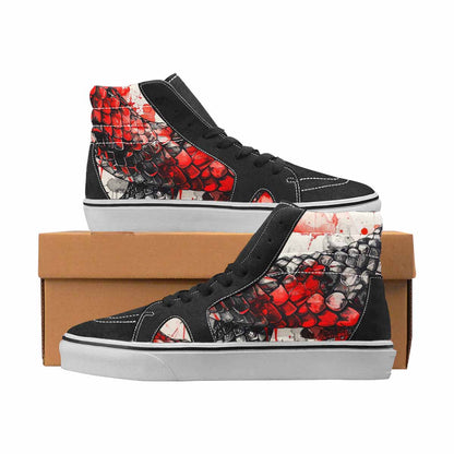 WOMEN'S Reptile Black & Red Ink High Top Canvas Bold Print Grunge Handmade Custom Shoes
