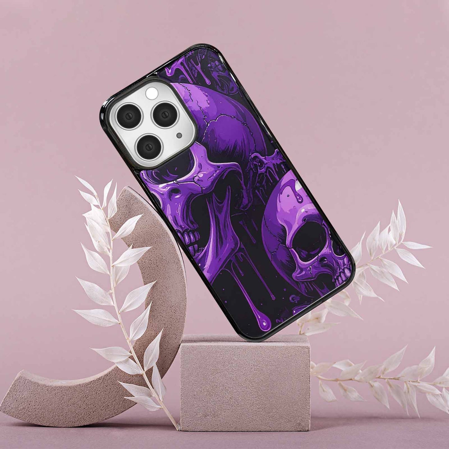 iPhone 15 Pro Max Case — Monochrome Purple Skeletons Neon Drip Melting, Custom Art Phone Cover