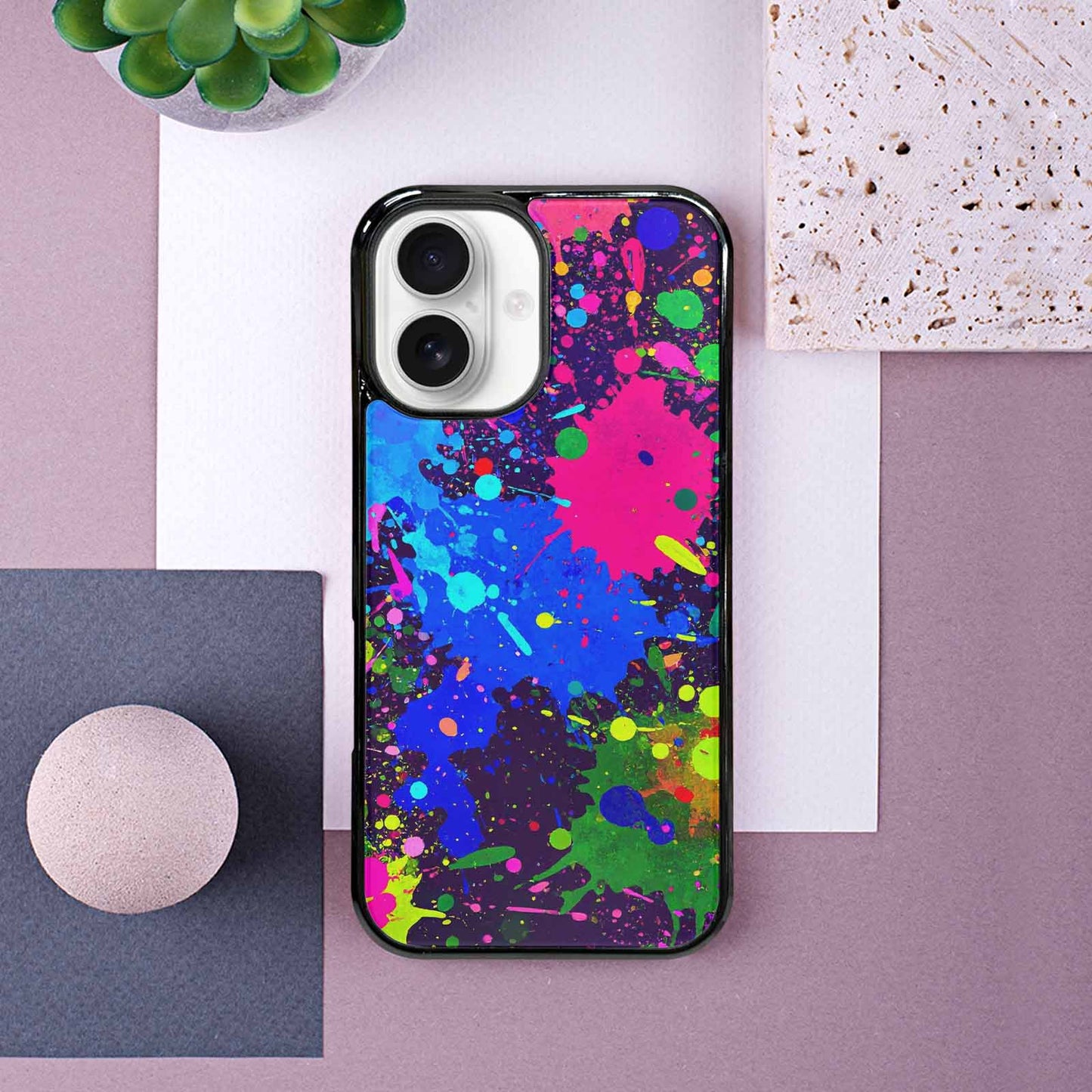iPhone 16 Case — Neon Paint Splatter Custom, Custom Made Phone Cover