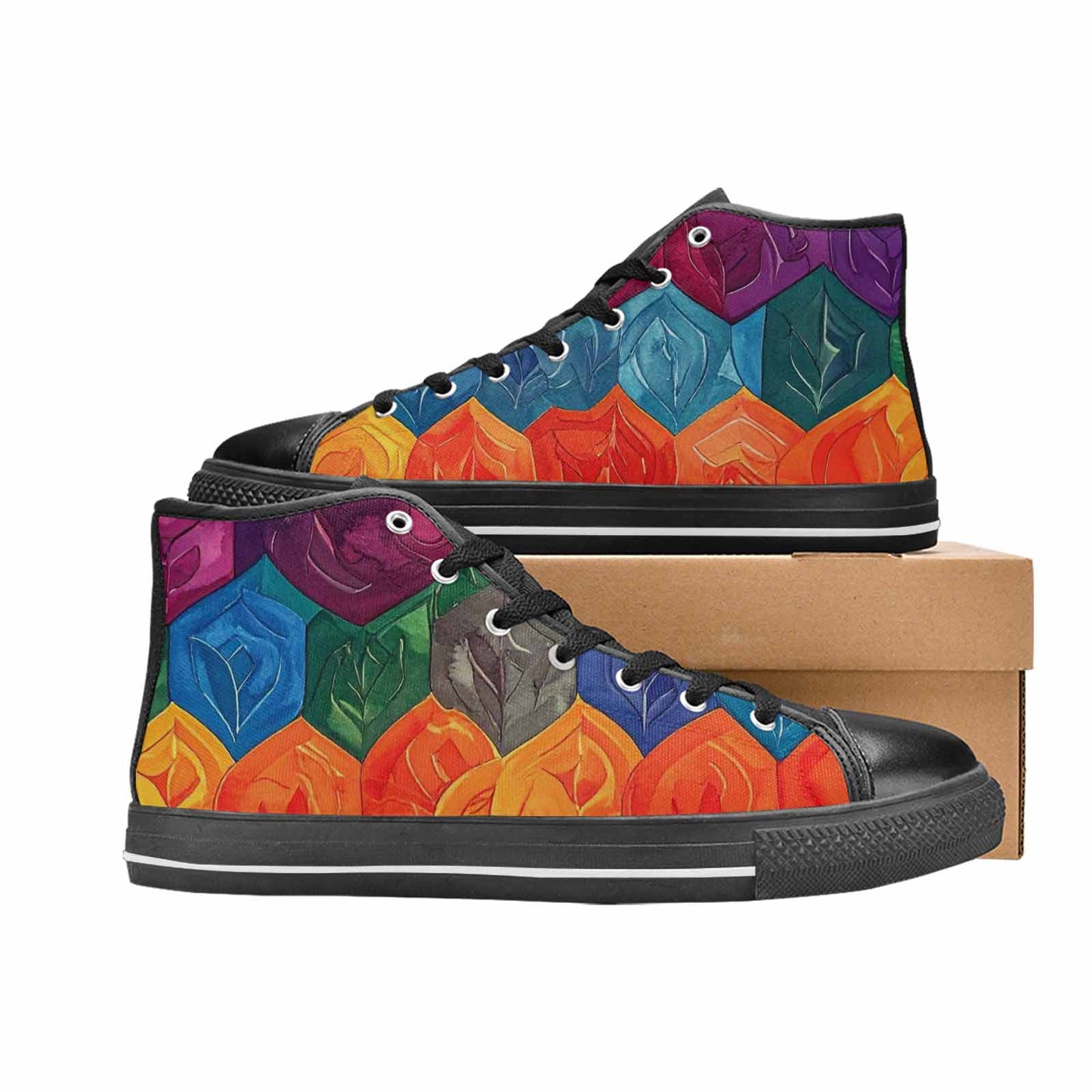 MEN'S Rainbow Pride Flag High Top Canvas Vibrant Chaos Shoes