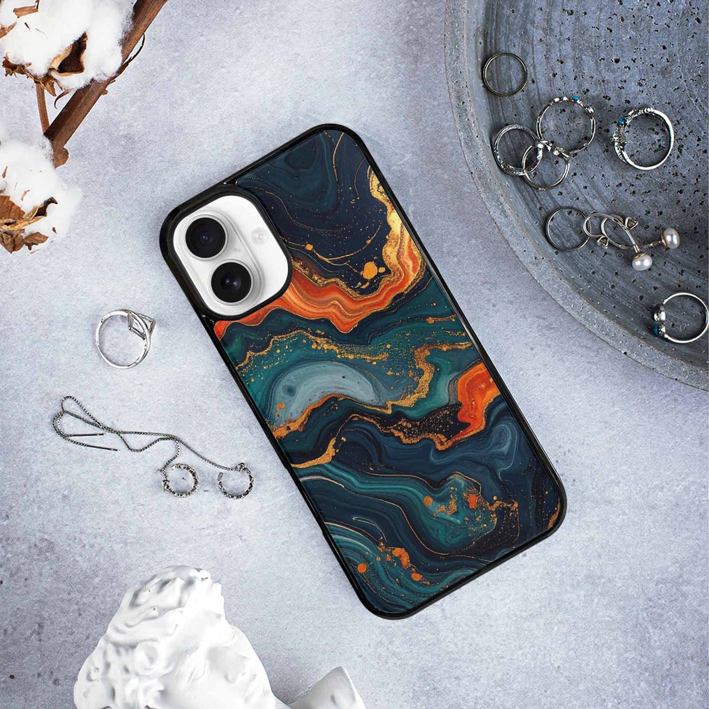 iPhone 16 Plus Case — Marble Dark, Custom Art Phone Cover