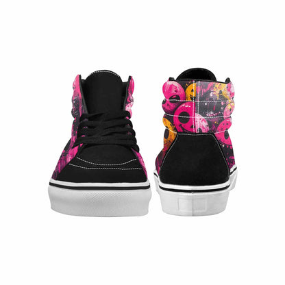 WOMEN'S Smiley Face Black & Pink Ink High Top Canvas Custom Fashion Cottagecore Sneakers