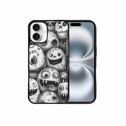 iPhone 16 Plus Case — Black And White Monster Face Collage, Custom Made Phone Cover