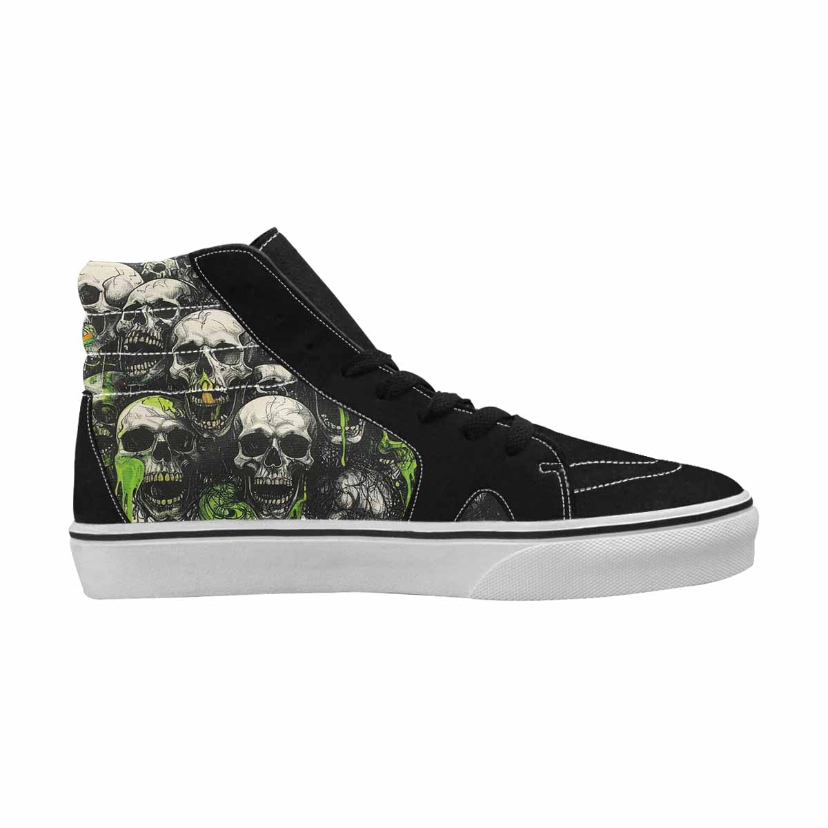 MEN'S Skulls Black & Green Ink High Top Canvas Custom Design Melting Art Original Art Sneakers