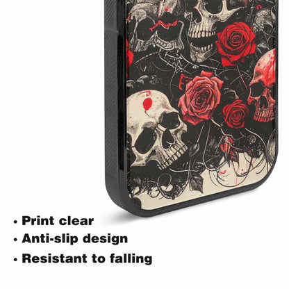 iPhone 15 Plus Case — Skull And Roses Black Red Ink, Custom Phone Case