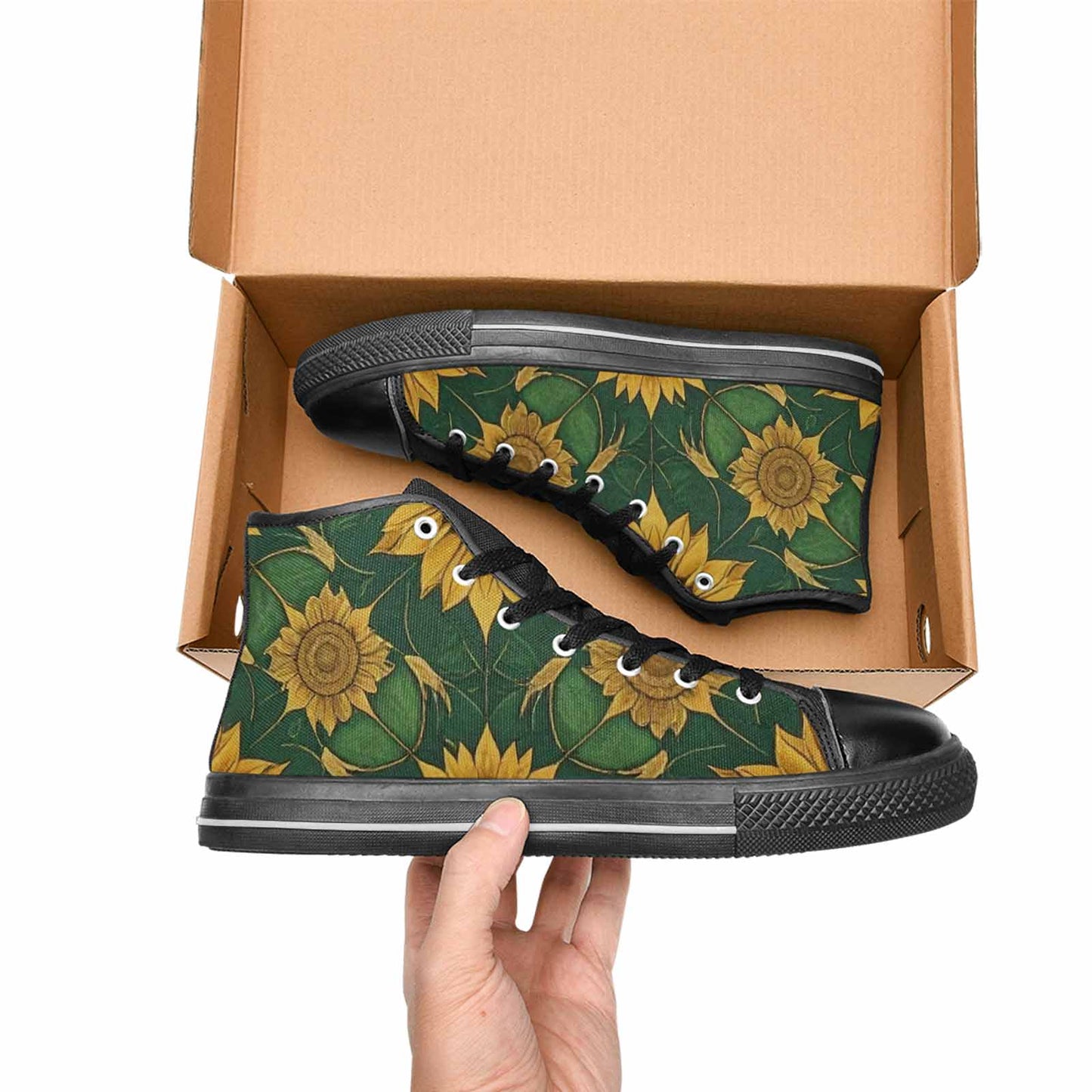 MEN'S Sunflower Mandala Kaleidoscope High Top Canvas Neon Fantasy Sneakers