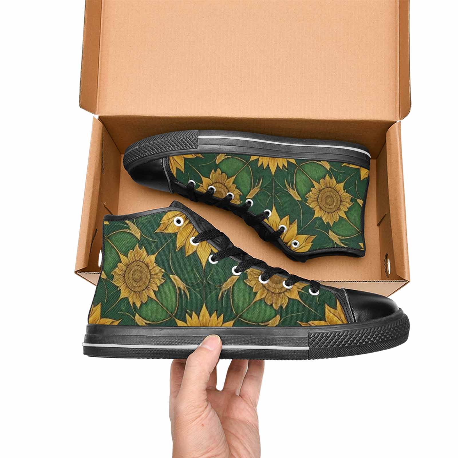 MEN'S Sunflower Mandala Kaleidoscope High Top Canvas Neon Fantasy Sneakers