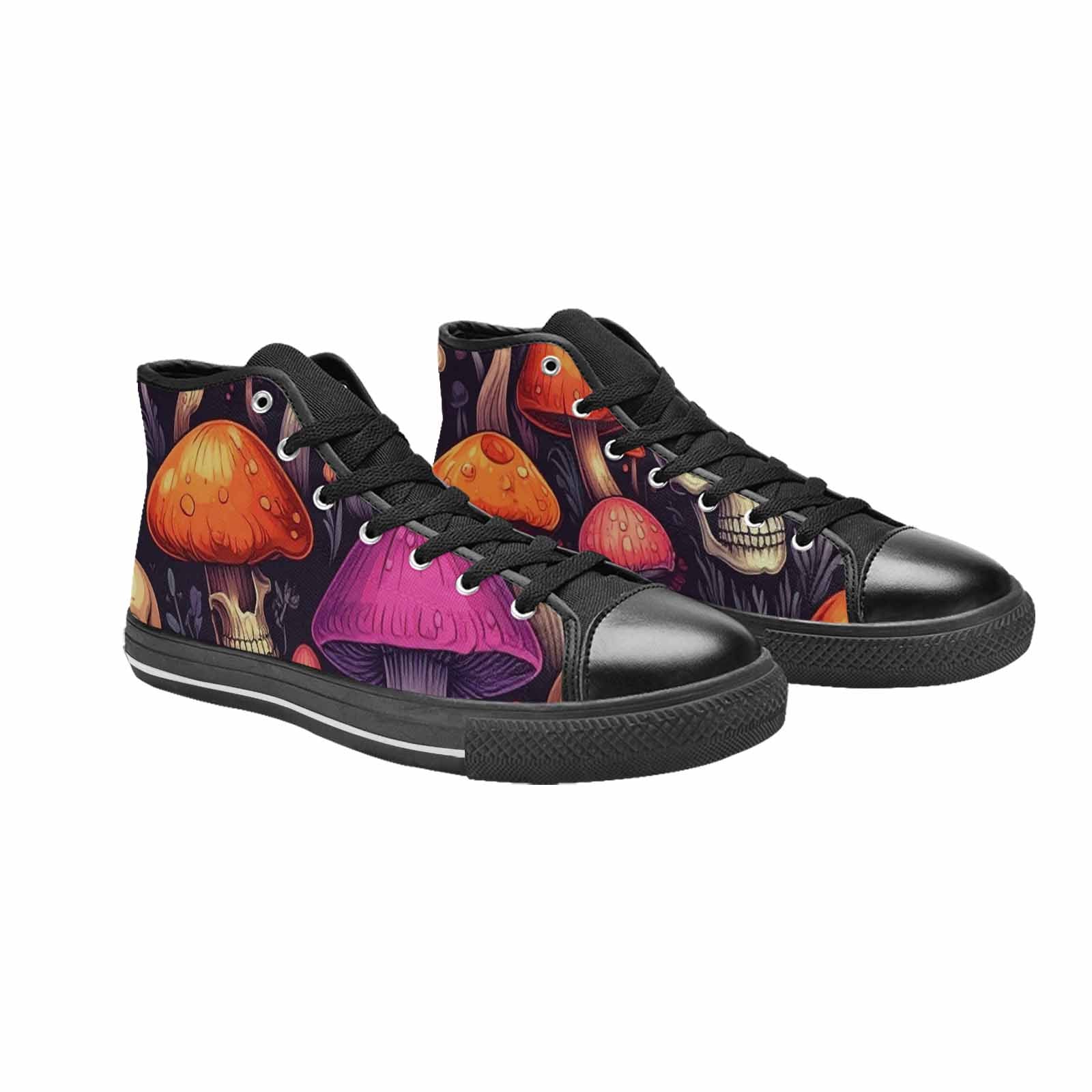 WOMEN'S Mushroom Skulls High Top Canvas Neon Fantasy Custom Sneakers
