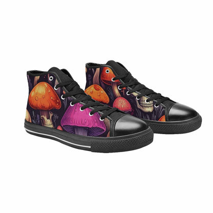 WOMEN'S Mushroom Skulls High Top Canvas Neon Fantasy Custom Sneakers