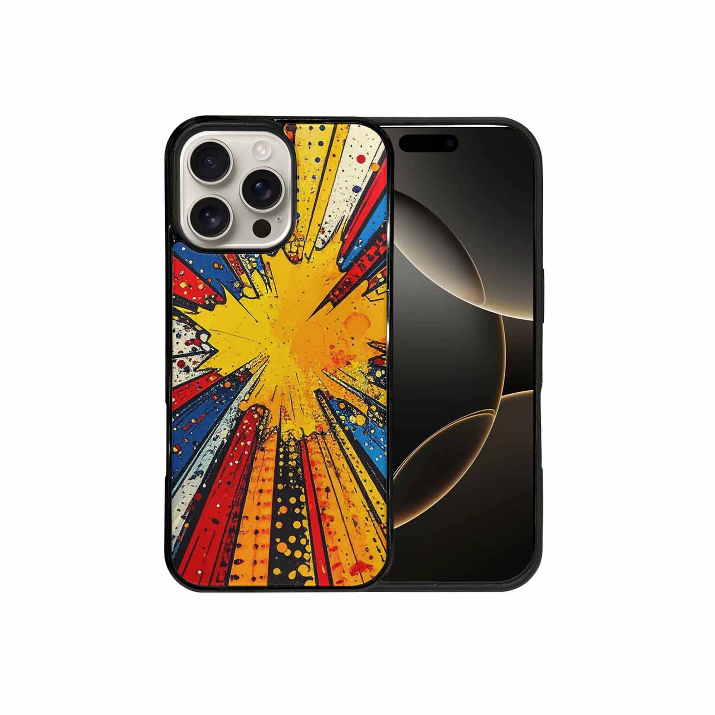 iPhone 16 Pro Max Case — Comic Halftone Comic Bursts Pattern Hundreds, Custom Designed Case Cover