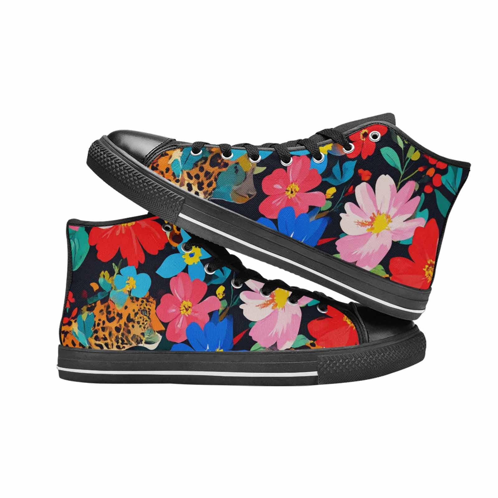 WOMEN'S Leopard Print Floral High Top Canvas Dark Academia Custom Shoes
