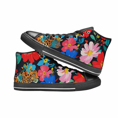 WOMEN'S Leopard Print Floral High Top Canvas Dark Academia Custom Shoes