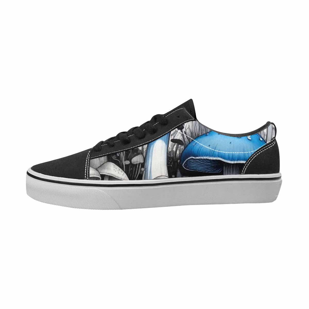 MEN'S Mushrooms Black & Blue Ink Canvas Original Design Kaleidoscope Custom Printed Shoes