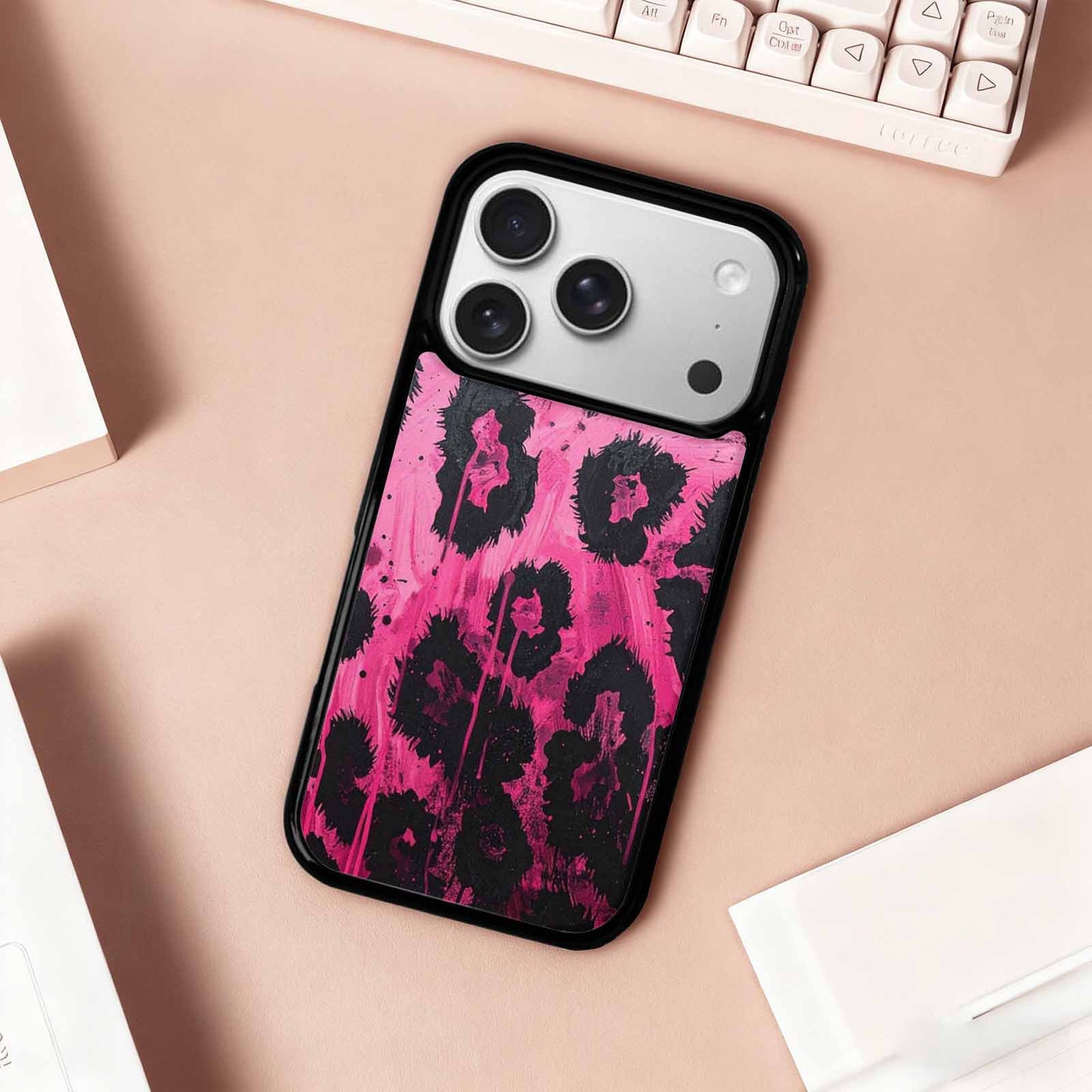 iPhone 17 Pro Case — Black Pink Ink Animal Print Animal, Custom Designed Case Cover