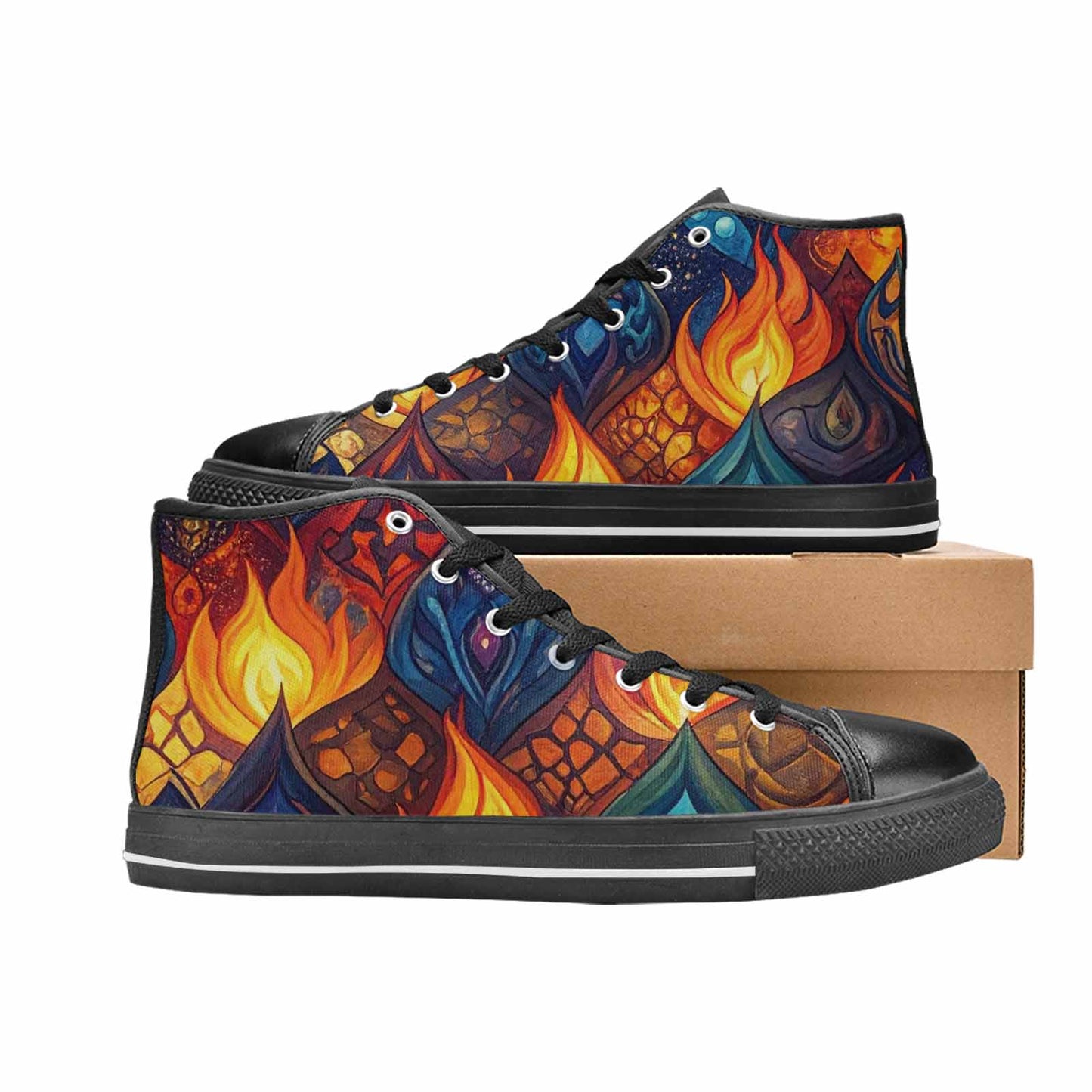 MEN'S Fire Flame High Top Canvas Neon Fantasy Sneakers
