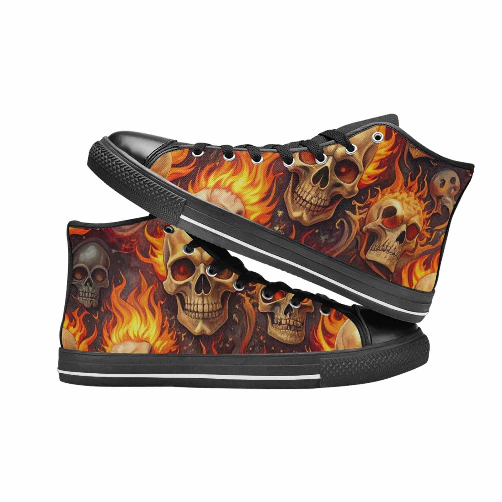 WOMEN'S Skulls - Flaming High Top Canvas Surreal Sneakers