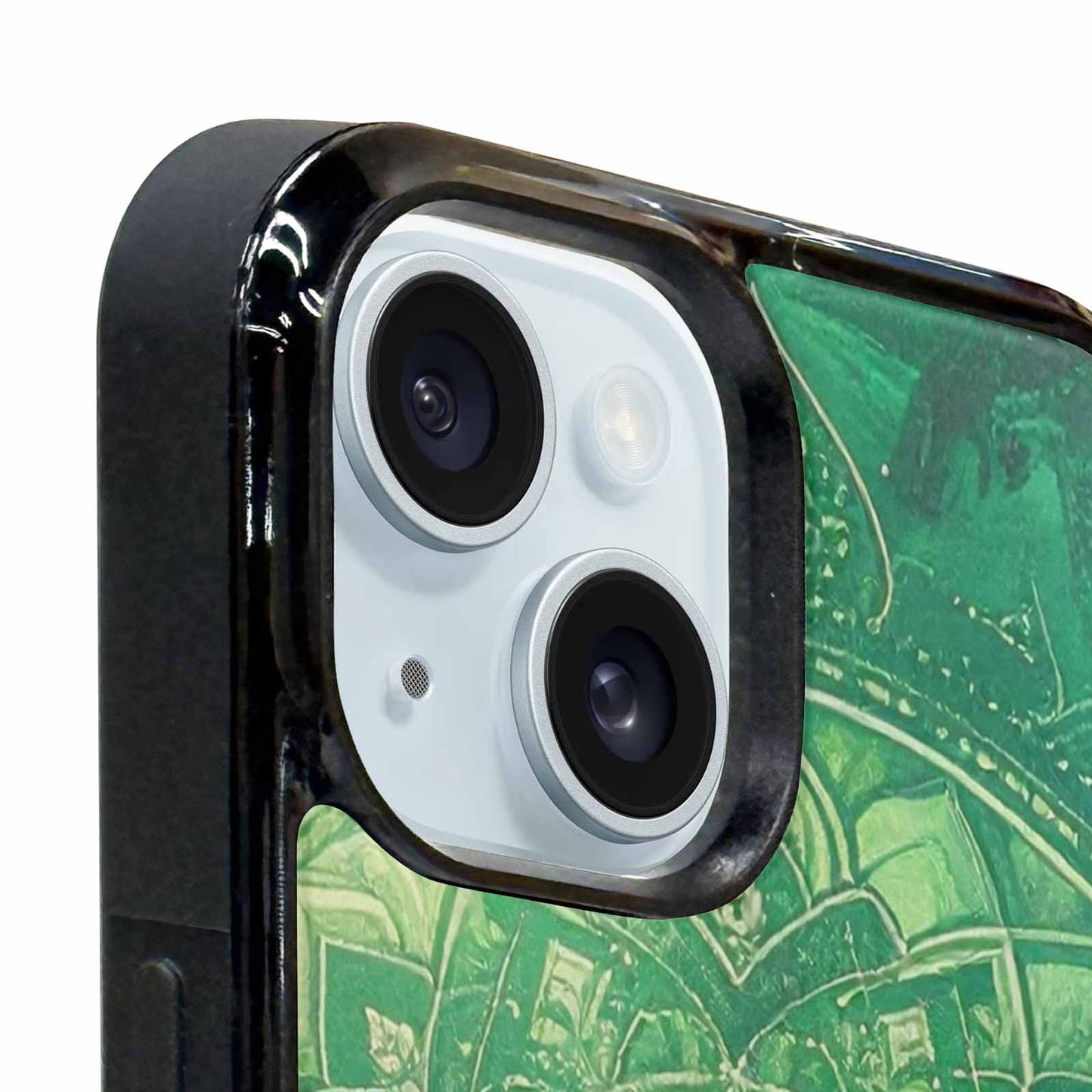iPhone 15 Case — Green Mandala Bohemian Print Edge To, Original Design Phone Case