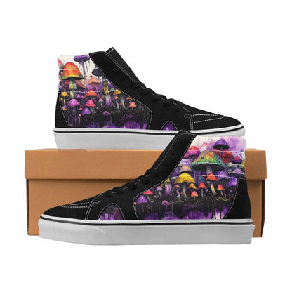 MEN'S Mushrooms Black & Purple Ink High Top Canvas Streetwear Neon Fantasy Custom Shoes