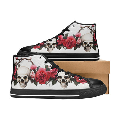 WOMEN'S Skulls Roses Deluxe 13 High Top Canvas Neon Fantasy Custom Shoes
