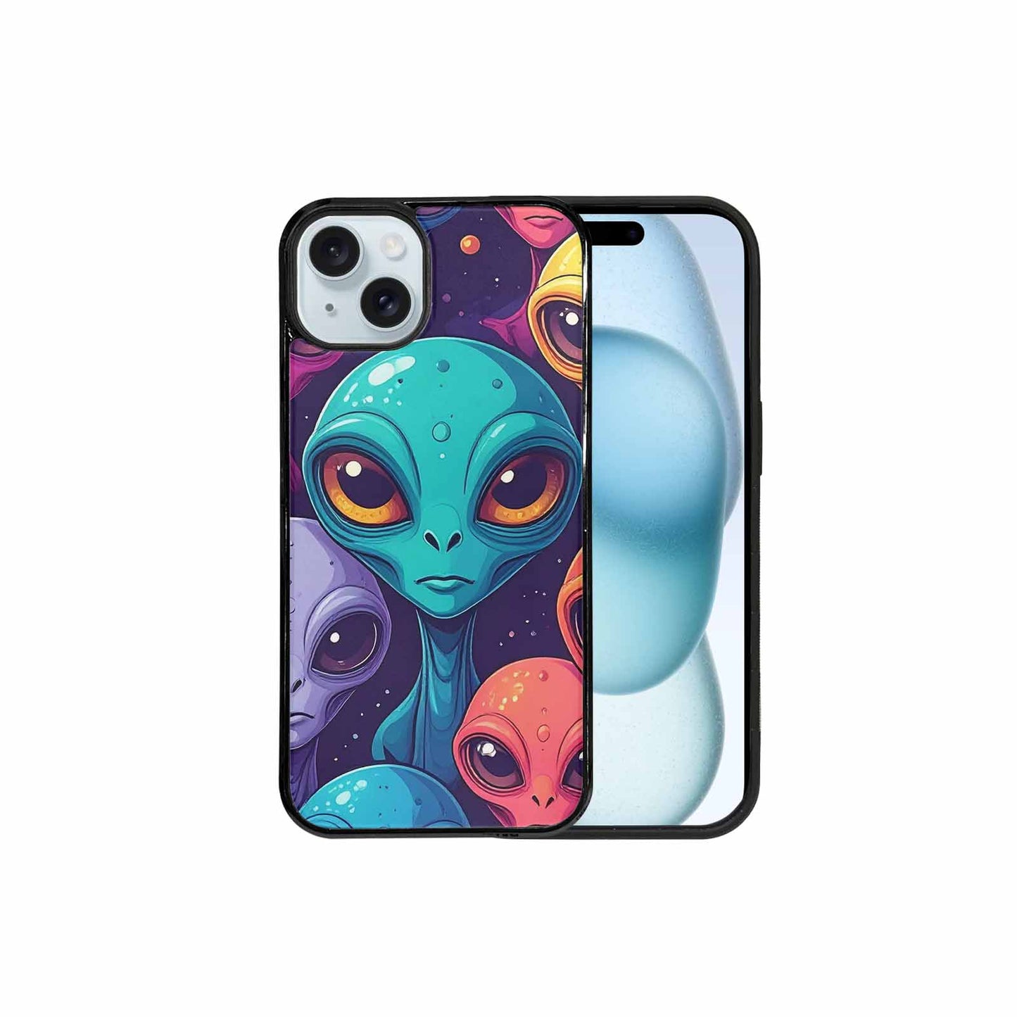 iPhone 15 Plus Case — Alien Ufo Cartoon Art Pattern Groovy, Custom Print Case Cover