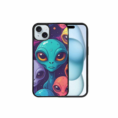 iPhone 15 Plus Case — Alien Ufo Cartoon Art Pattern Groovy, Custom Print Case Cover