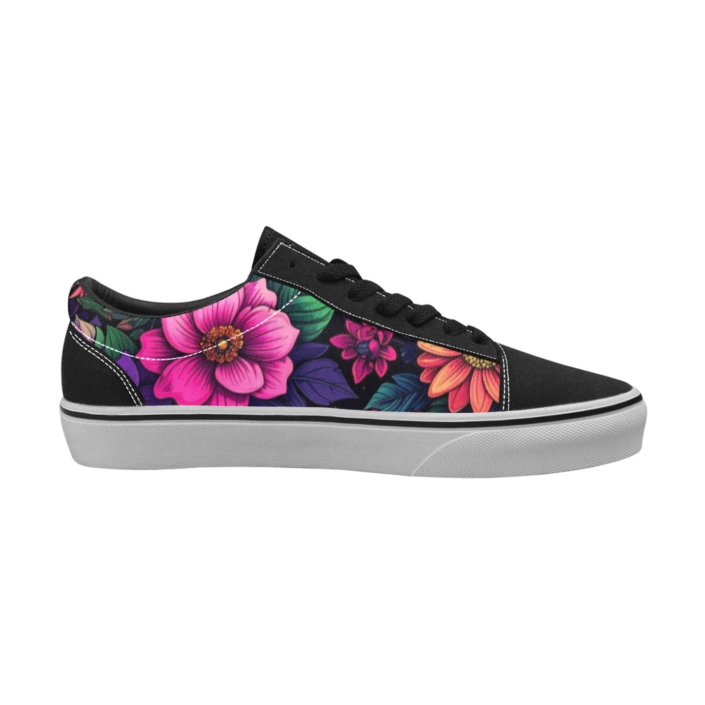 WOMEN'S Trippy Floral Chaos Low Top Skateboarding Vivid Custom Sneakers