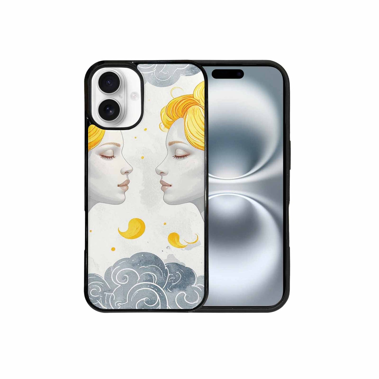iPhone 16 Plus Case — Gemini Twins Zodiac Pattern Seamless Repeat, Custom Made Phone Cover