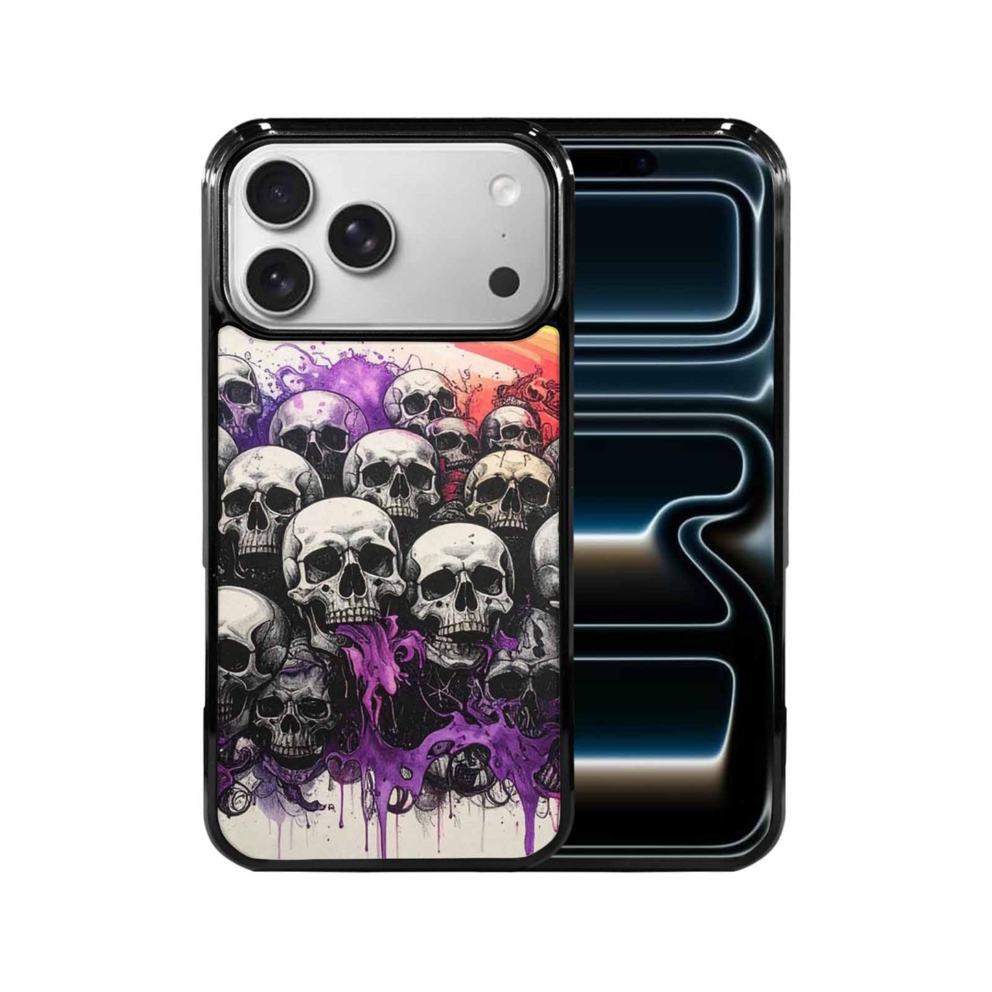 iPhone 17 Pro Max Case — Black &amp; Purple Ink Gothic Skulls, Original Design Phone Case