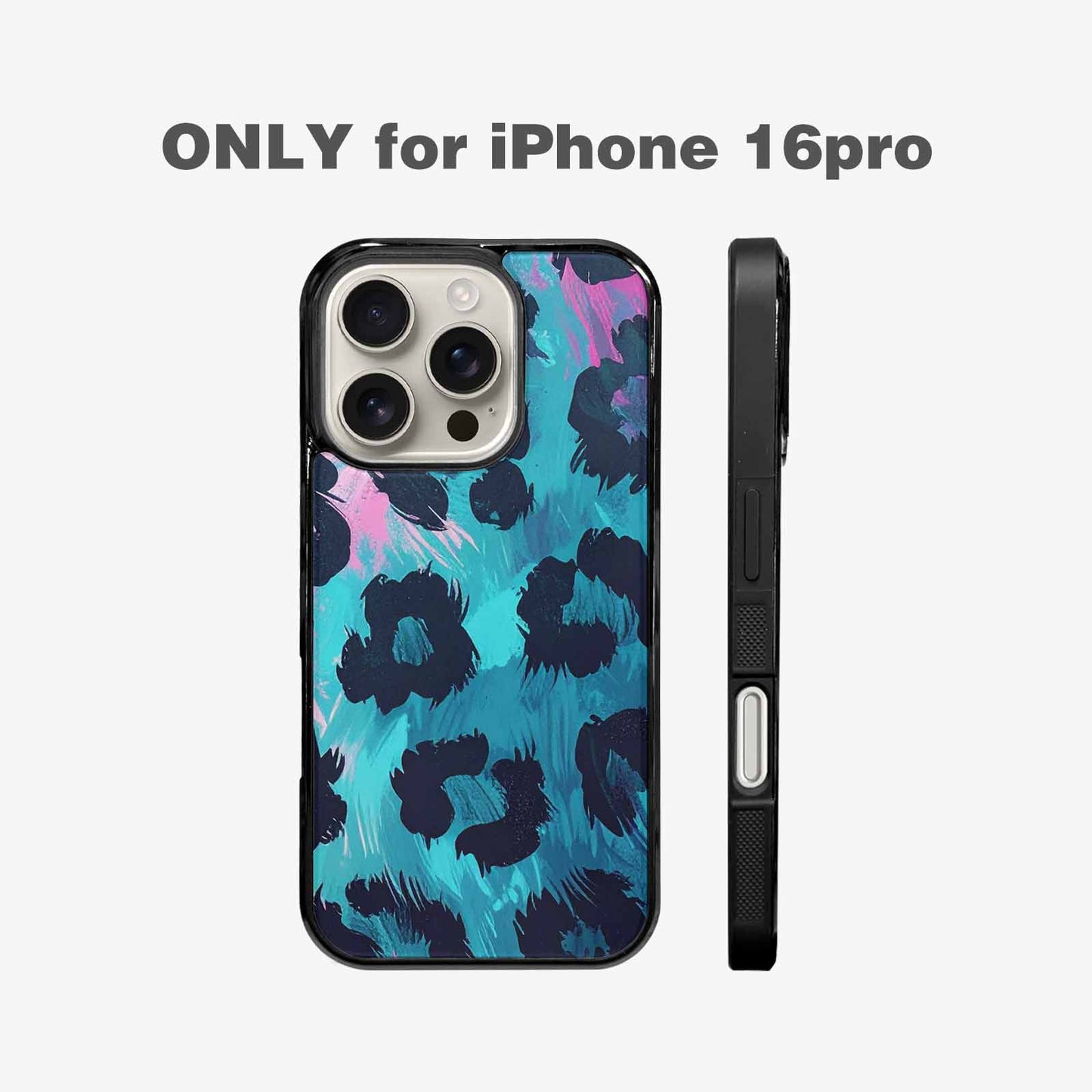 iPhone 16 Pro Case — Leopard Neon Pink Teal Airbrush, Unique Phone Case Design