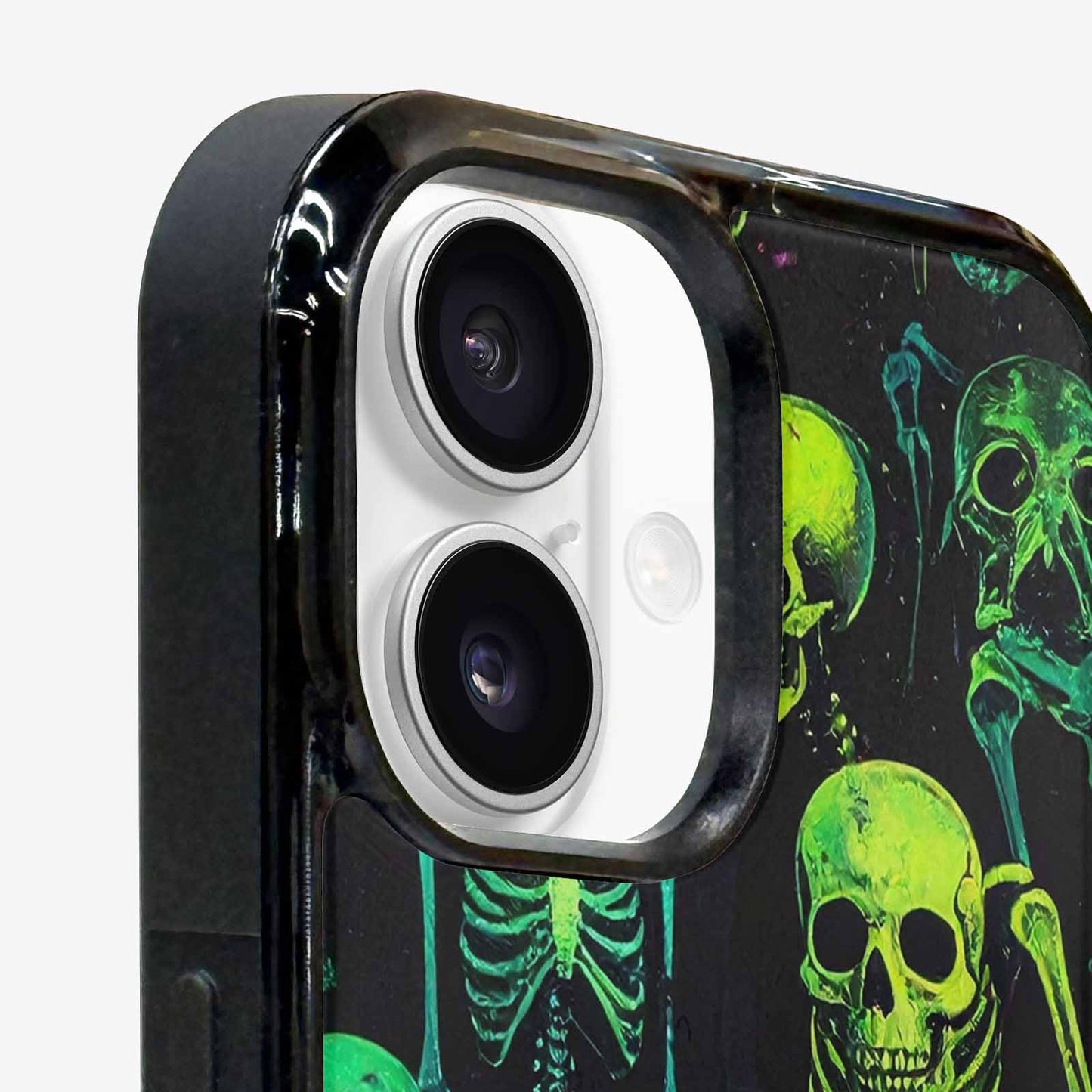 iPhone 16 Case — Skeletons Neon Green Glowskele, Custom Made Phone Cover