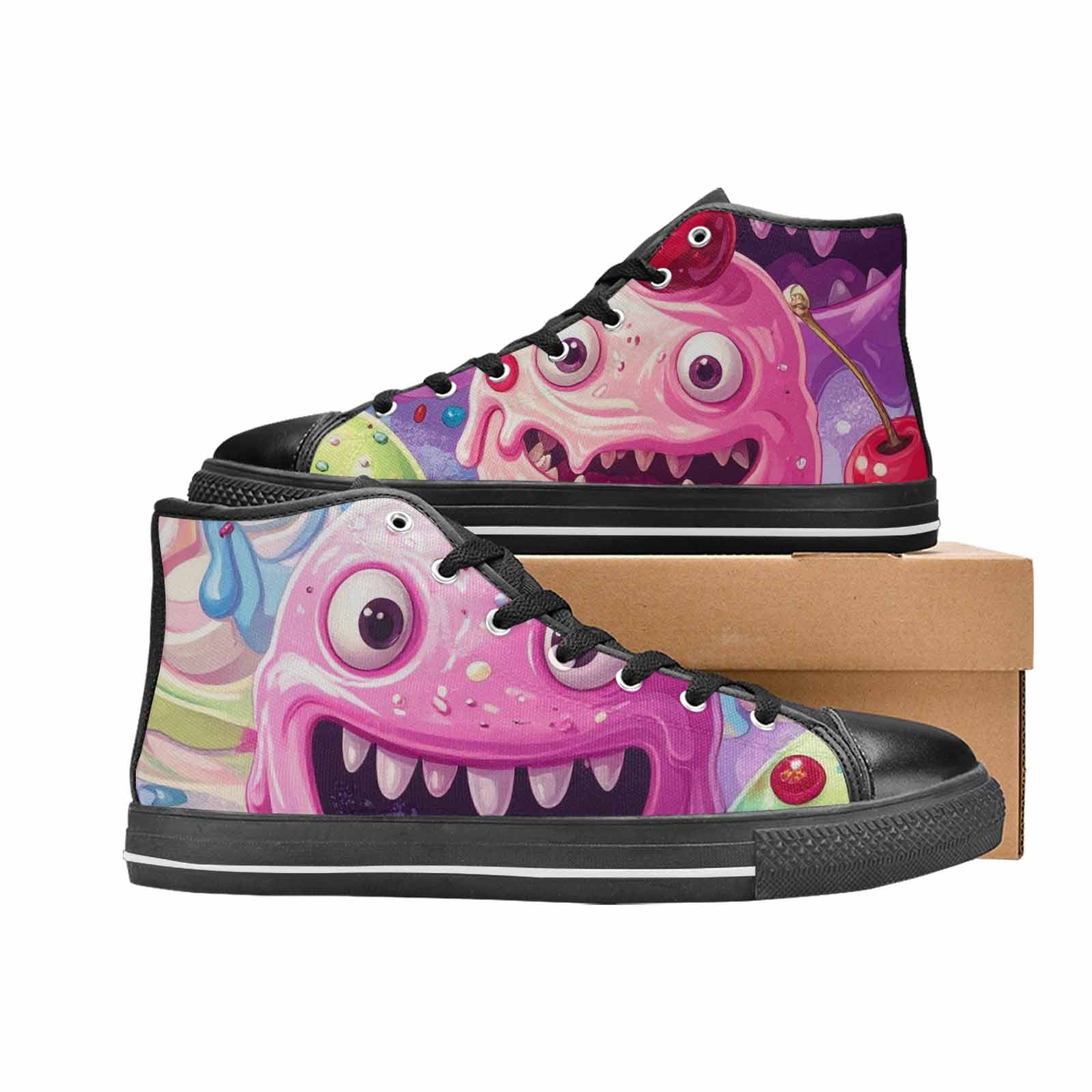 MEN'S Melting Icecream Monster Cherry High Top Canvas Surreal Custom Shoes