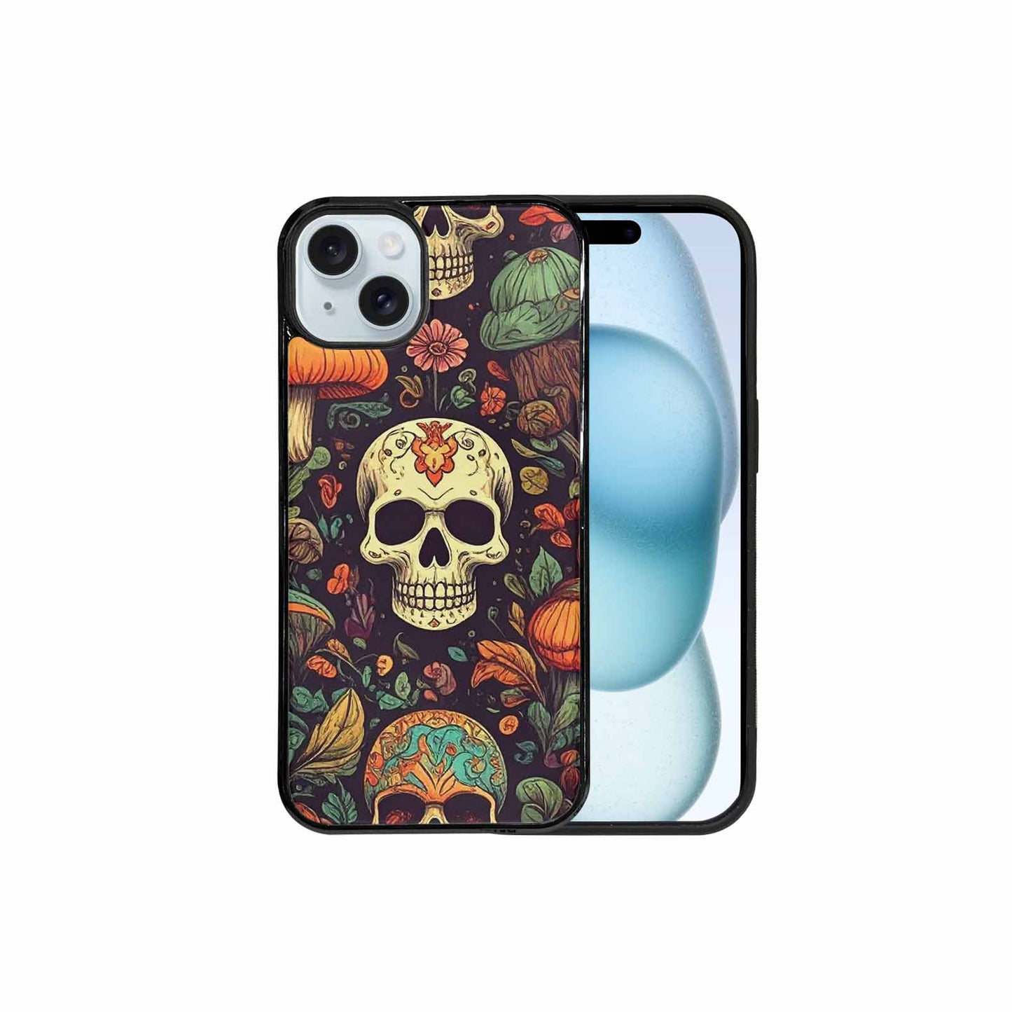 iPhone 15 Plus Case — Mushrooms And Skulls, Custom Print Case Cover