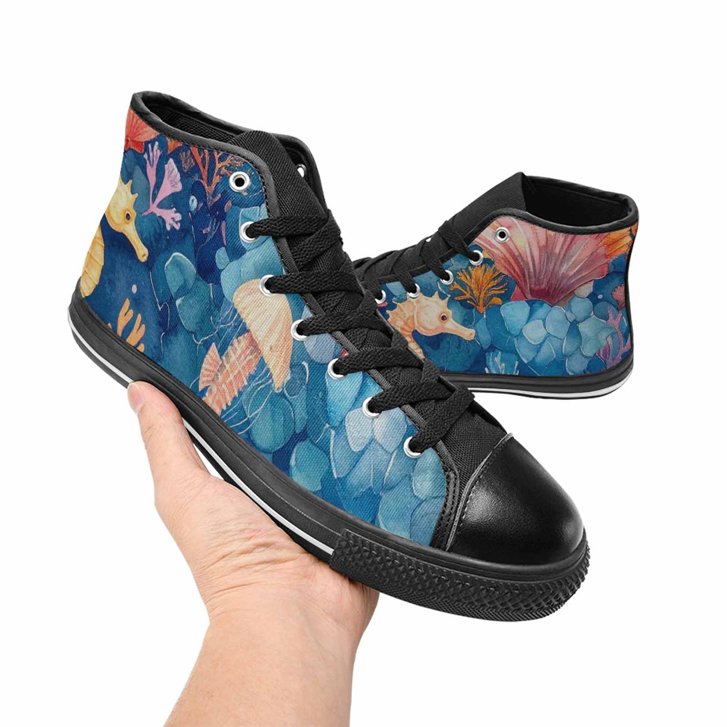 WOMEN'S Fish Scale Coral High Top Canvas Neon Fantasy Shoes