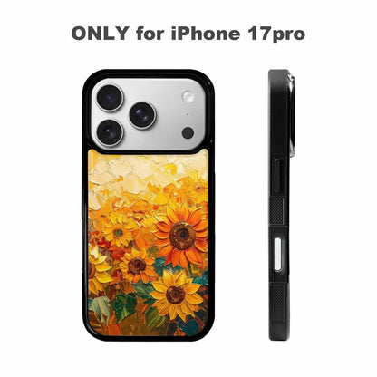 iPhone 17 Pro Case — Impressionist Sunflower Brushstroke Pattern Hundreds Floral, Custom Print Case Cover