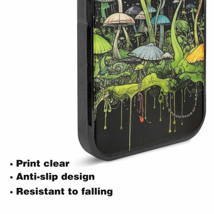 iPhone 15 Case — Rainbow Drip Mushrooms Black Green Ink, Custom Print Case Cover