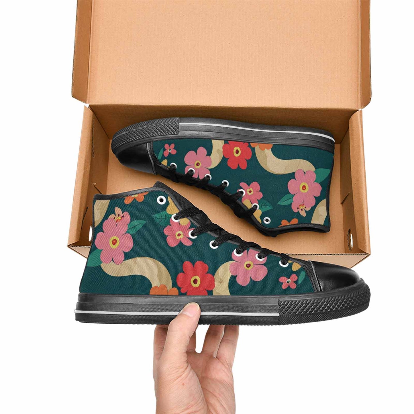WOMEN'S Floral Snake Print High Top Canvas Grunge Sneakers