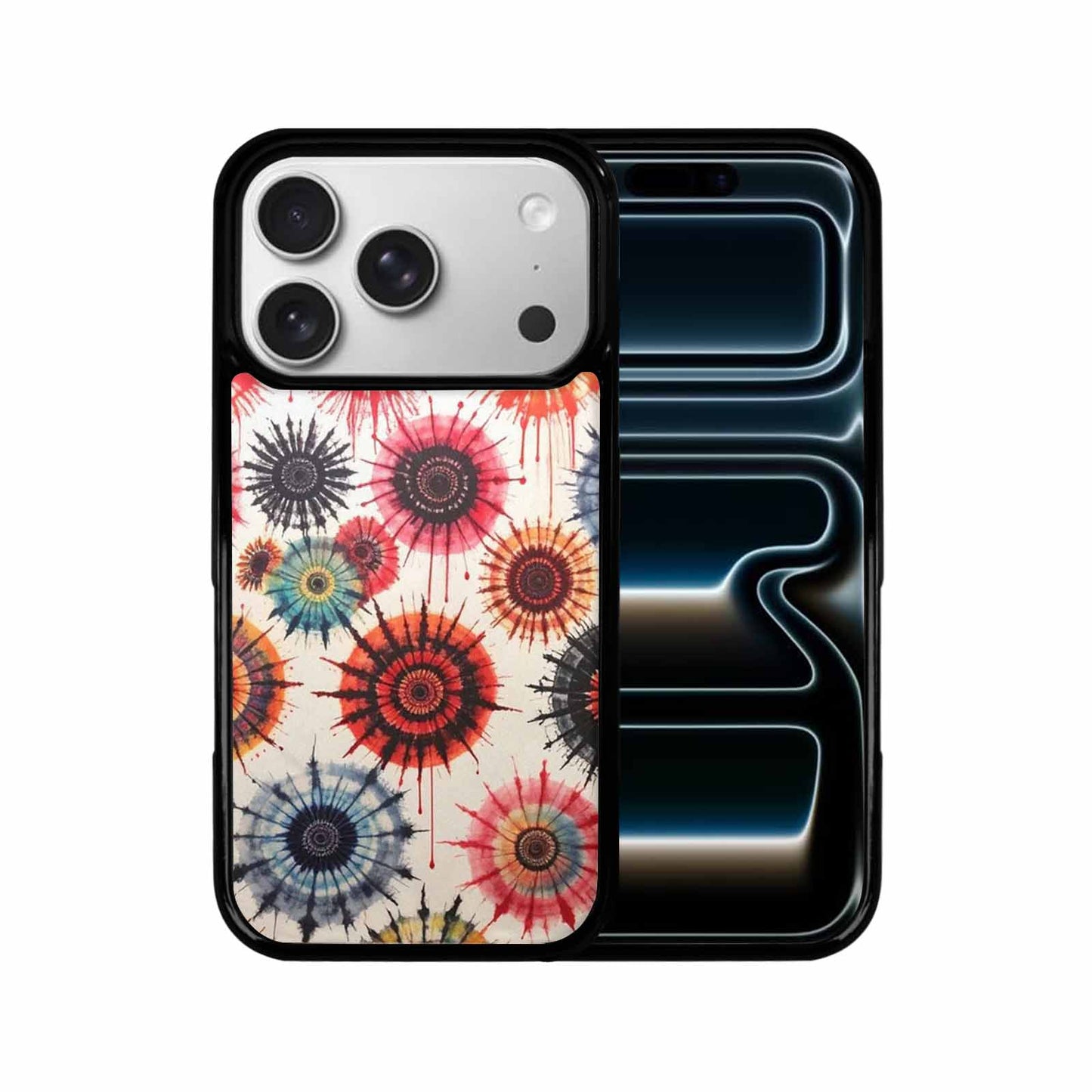 iPhone 17 Pro Case — Tie Dye Swirls Black Red Tie, Personalized Phone Case