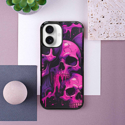 iPhone 16 Case — Pink Purple Skeletons Neon Drip Melting, Unique Phone Case Design
