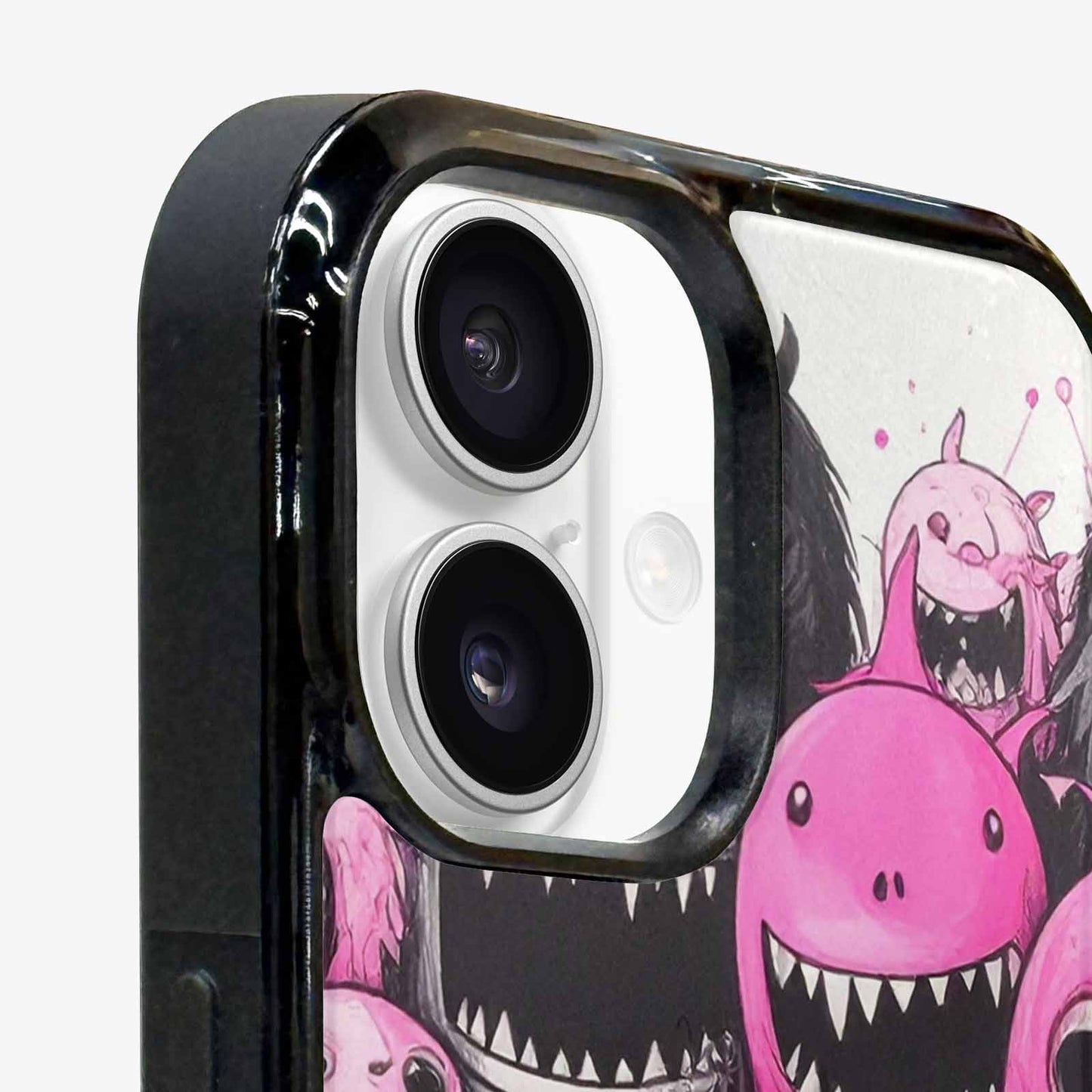 iPhone 16 Case — Monsters General Black Pink Ink Cartoon, Custom Made Phone Cover